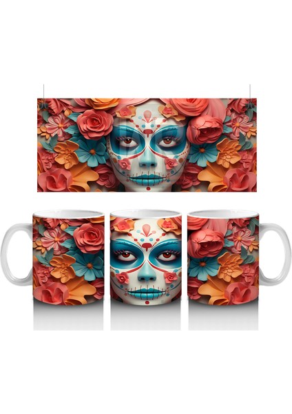 Pembe ve Sarı Çiçekler Arasında Buzlu Maske – Hediyelik Kahve Kupası