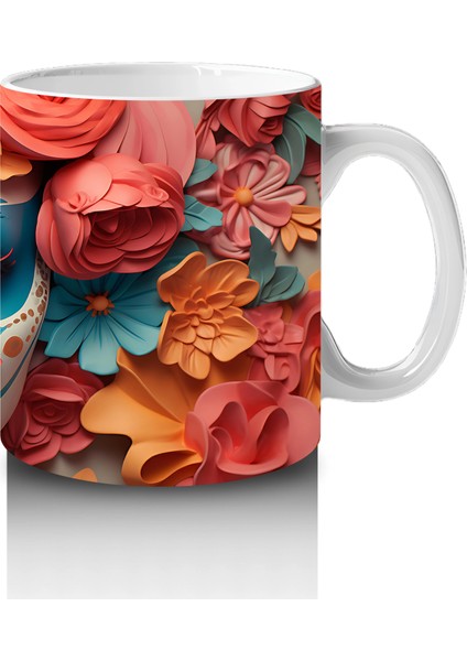 Pembe ve Sarı Çiçekler Arasında Buzlu Maske – Hediyelik Kahve Kupası fırsatları