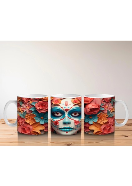 Pembe ve Sarı Çiçekler Arasında Buzlu Maske – Hediyelik Kahve Kupası indirimleri