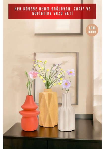 Dekoratif Vazo Seti Obje Ev Dekorasyon Masa Üstü Dekor Vazo Seti Model 1009