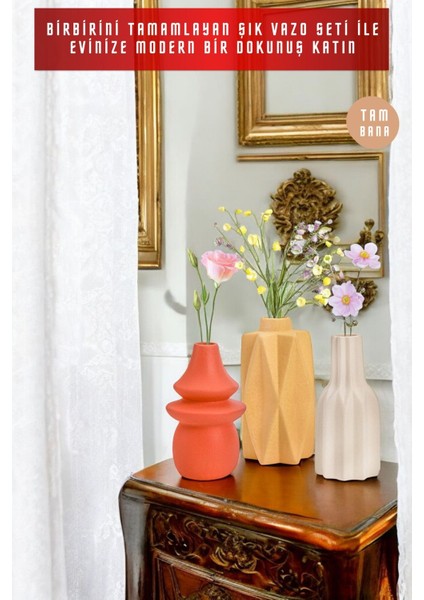 Dekoratif Vazo Seti Obje Ev Dekorasyon Masa Üstü Dekor Vazo Seti Model 1009