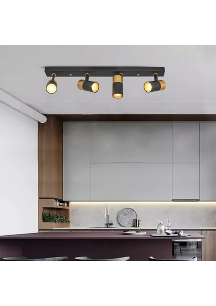 4'lü Modern Siyah Gold Spot Avize