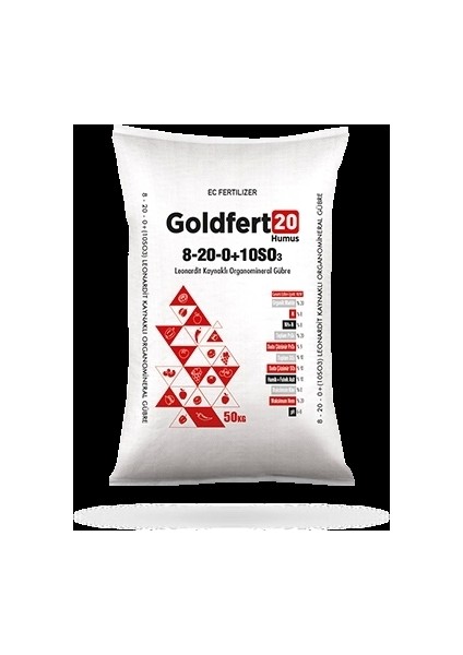 Goldfert 20 Humus 8-20-0+(10SO3) 50KG Leonardit Kaynaklı Organomineral Gübre