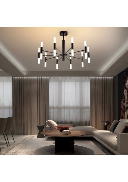 Ledli Plafonyer Modern Aydınlatma Siyah Sarkıt Ledli Salon Avize