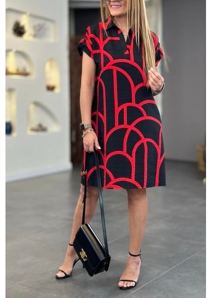 Omuz Drapeli Polo Yaka Keten Elbise fiyatları