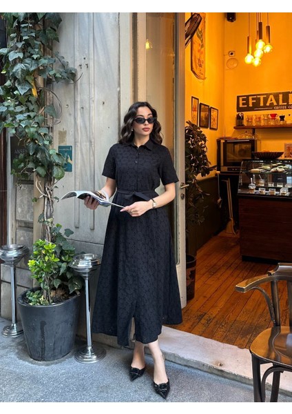 Pamuk Fisto Çiçek Desenli Cep ve Kemer Detaylı Astarlı Elbise fiyatları