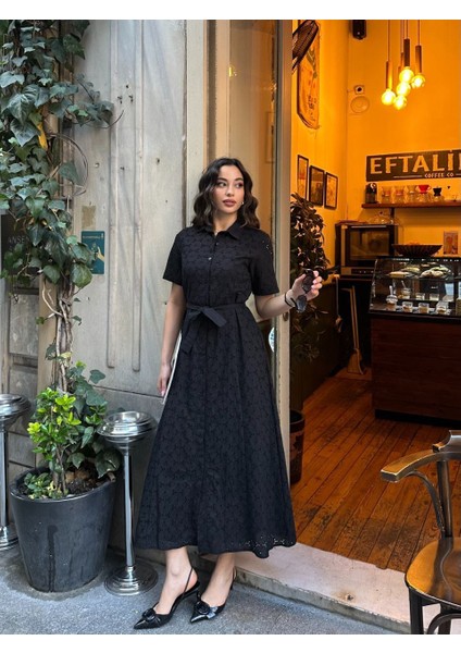 Pamuk Fisto Çiçek Desenli Cep ve Kemer Detaylı Astarlı Elbise fırsatları