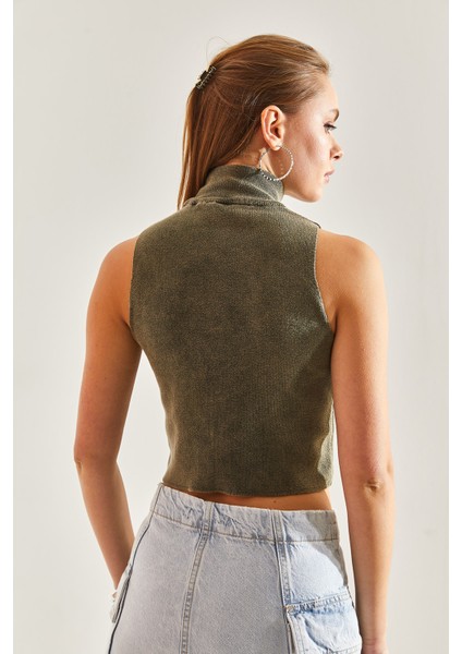 Kadın Triko Crop Bluz