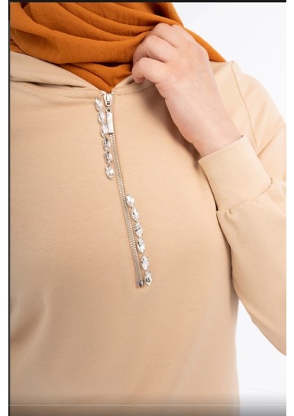 6033 Fermuarlı Kapüşonlu Yandan Taş ve Fermuar Detaylı Iki Iplik Sweat Qys Sweat 6033 #23-05# fiyatları