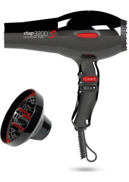 3200 S Curly 2400 W Profesyonel Saç Kurutma Makinesi Difüzör Siyah