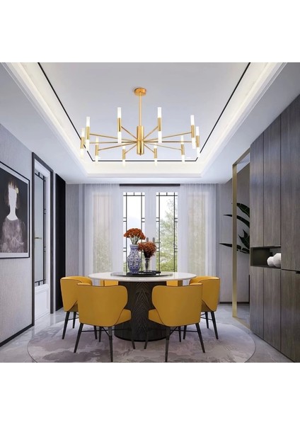 Ledli Plafonyer Modern Aydınlatma Gold Sarkıt Ledli Salon Avize
