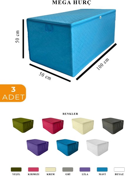 Renkli Yorgan ve Yatak Hurcu, Kalın Tela Kumaş, 100X50X50 cm