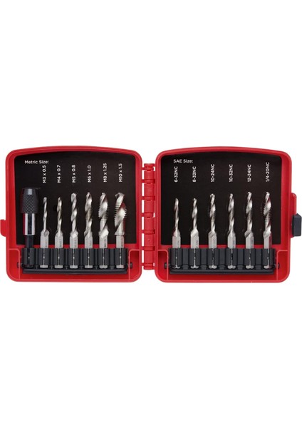 10059A Kombinasyon Matkap ve Musluk Ucu Seti, Hızlı Değiştirme Adaptörlü, 13 Parça, Sae (6-32NC Ila 1/4-20NC) ve Metrik Matkap Ucu Seti (M3 - M10), Metrik Musluk Seti