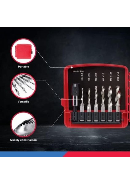 10059A Kombinasyon Matkap ve Musluk Ucu Seti, Hızlı Değiştirme Adaptörlü, 13 Parça, Sae (6-32NC Ila 1/4-20NC) ve Metrik Matkap Ucu Seti (M3 - M10), Metrik Musluk Seti fiyatları