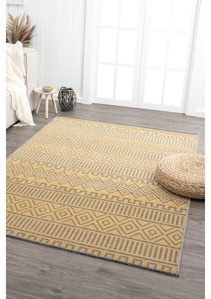 Ares Hardal Gri Halı Yıkanabilir Kaymaz Taban Şönil Kilim Dokuma Pamuk Taban Kilim NV16 100 x 200 cm