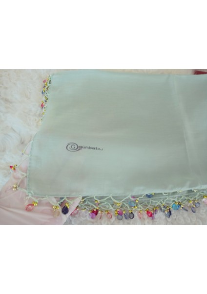 El Emeği Kristal Damla Boncuklu Yazma ,tülbent Yemeni, Fular ,4 Kenar Oyalı