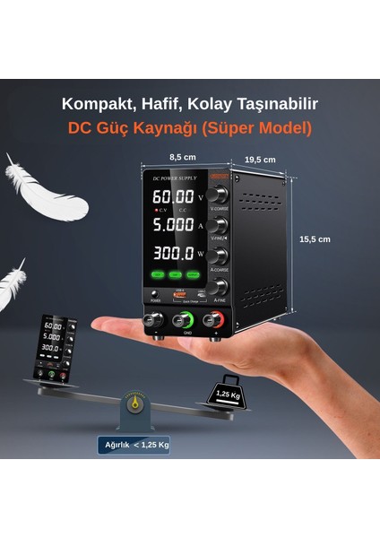 0-60V/5A Ayarlanabilir Dc Güç Kaynağı Voltaj Regülatörü Süper Model Siyah