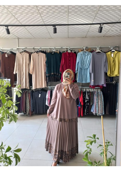 Leopar Desen Pileli Etek Takım