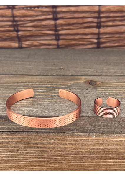 Ayarlanabilir Ölçü Saf Bakır Bileklik Yüzük Seti Bakır Bileklik Bakır Yüzük Set