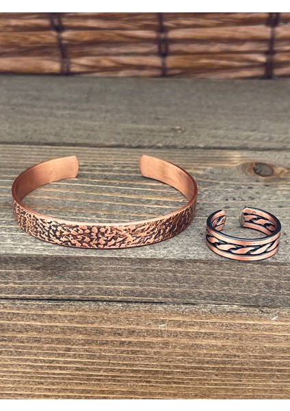 Ayarlanabilir Ölçü Saf Bakır Bileklik Yüzük Seti Bakır Bileklik Bakır Yüzük Set