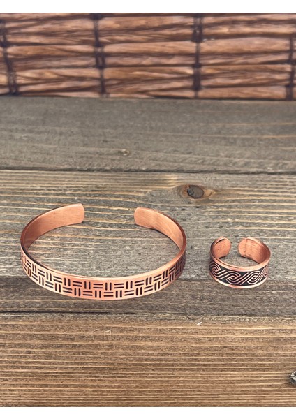Ayarlanabilir Ölçü Saf Bakır Bileklik Yüzük Seti Bakır Bileklik Bakır Yüzük Set