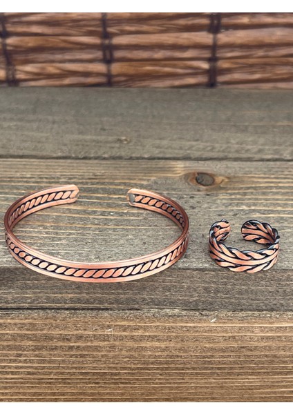 Ayarlanabilir Ölçü Saf Bakır Bileklik Yüzük Seti Bakır Bileklik Bakır Yüzük Set