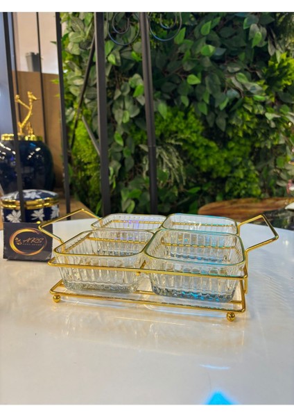 Renkli Yaldızlı Kare Kase Seti, Metal Standlı, Çerezlik ve Sunum Için Ideal