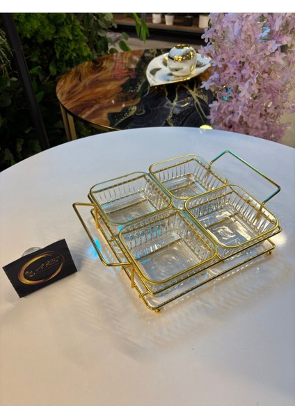 Renkli Yaldızlı Kare Kase Seti, Metal Standlı, Çerezlik ve Sunum Için Ideal fırsatları