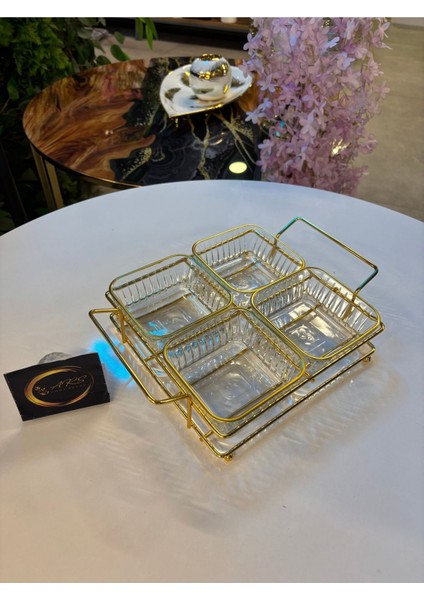 Renkli Yaldızlı Kare Kase Seti, Metal Standlı, Çerezlik ve Sunum Için Ideal indirimleri