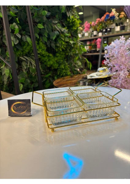 Renkli Yaldızlı Kare Kase Seti, Metal Standlı, Çerezlik ve Sunum Için Ideal