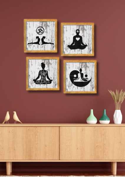 4 Parça Çok Renkli Yoga ve Dekor Tablo Seti, Salon, Yatak ve Çocuk Odası Için