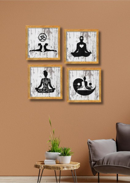 4 Parça Çok Renkli Yoga ve Dekor Tablo Seti, Salon, Yatak ve Çocuk Odası Için modelleri