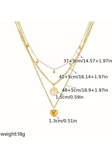 Altın Paslanmaz Çelik Kübik Katmanlı Kolye - Yaşam Ağacı & Kalp Kolye Ucu Çok Katmanlı Zincir Takı fırsatları