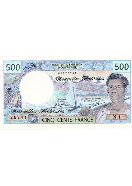 Nouvelle Hebrıdes Institut D`Emission D`Outre Mer, Yeni Hebridler 500 Francs 1980 – Çil (Unc) fiyatları
