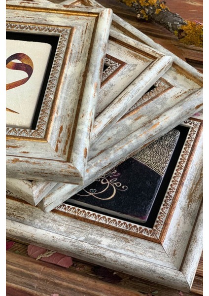 3'lü Taş Duvar Dekoru Tablo Seti 20X20CM, Allah, Nal-I Şerif, Hilye-I Şerif, Renkli modelleri