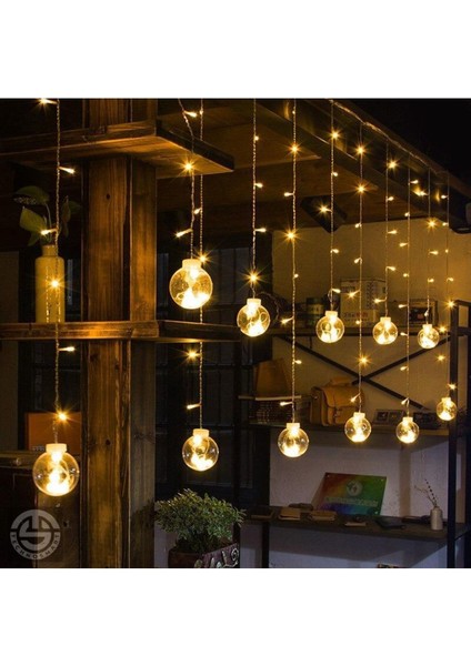 3mt LED Perde 12'li Toplu, Animasyonlu, Eklenebilir, Fişli, Kablolu, Dekoratif Ampül
