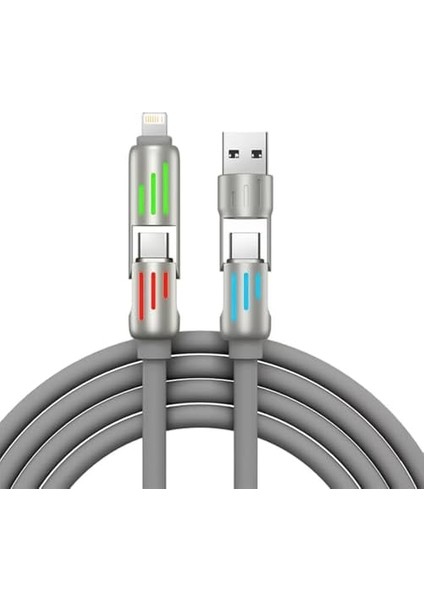 240W 4'ü 1 Arada Type-C/usb-A/lightning Gri Silikon Şarj ve Data Kablosu 1.2 Metre fiyatları