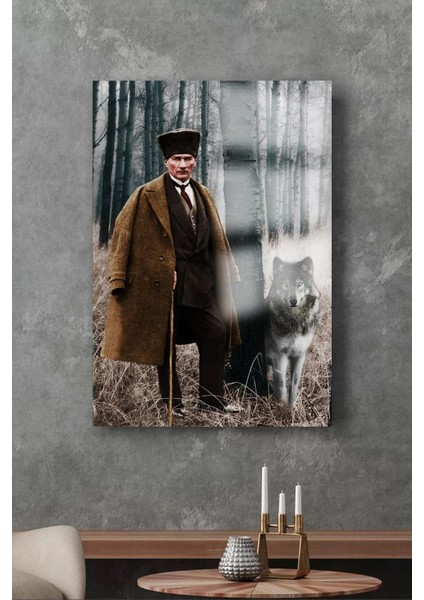 Yüksek Çözünürlüklü Kurt ve Atatürk Temalı 4mm Kırılmaz Cam Tablo