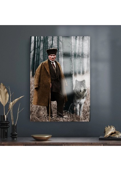 Yüksek Çözünürlüklü Kurt ve Atatürk Temalı 4mm Kırılmaz Cam Tablo fırsatları