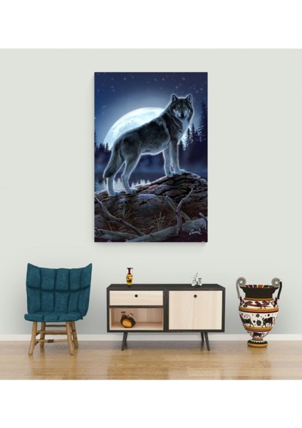Çok Renkli Kurt Resmi Kanvas Tablo, Şık ve Modern Dekorasyon Parçası fiyatları