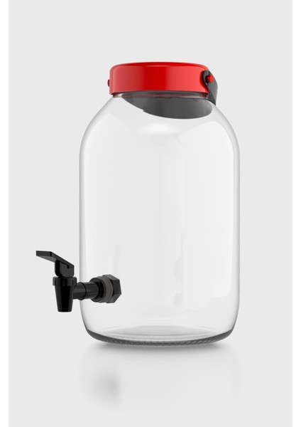 Macro 5000 ml Kırmızı Kapaklı Musluklu Cam Kavanoz 131002