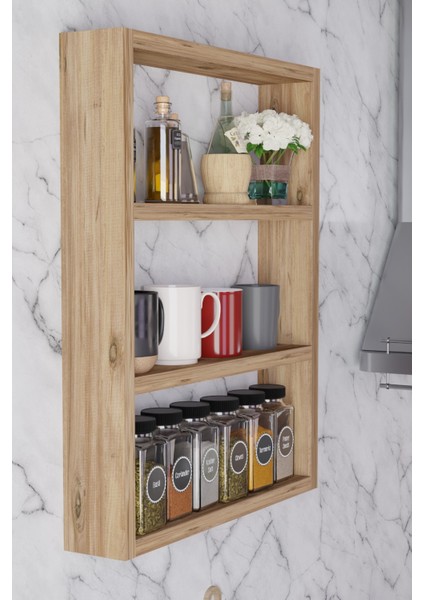 3 Katlı Duvar Rafı 43×60 cm – Mutfak Baharatlık & Kupa Düzenleyici, Banyo ve Salon Dekor Rafı