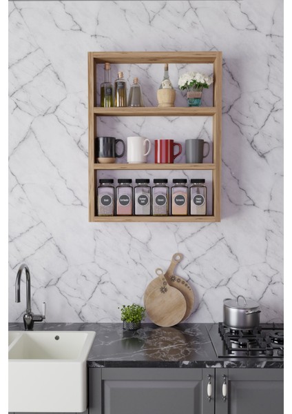 3 Katlı Duvar Rafı 43×60 cm – Mutfak Baharatlık & Kupa Düzenleyici, Banyo ve Salon Dekor Rafı fırsatları