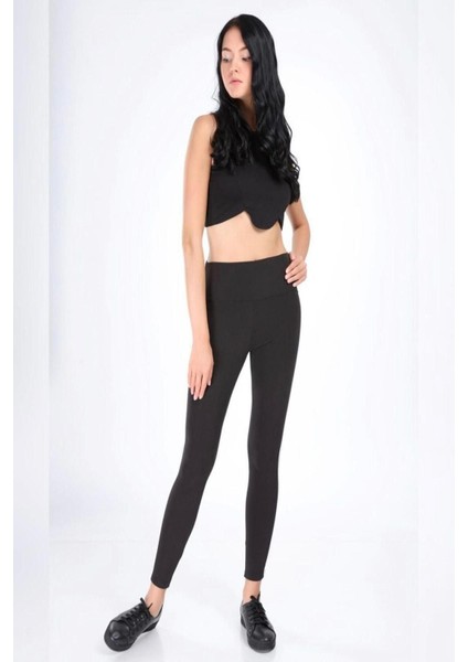 Kadın Siyah Geniş Kemerli Çelik Örme Tayt fiyatları