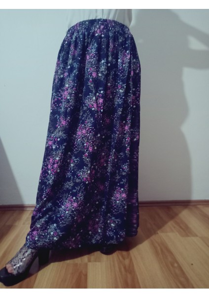 Beli Lastikli Desenli Viskon Basma Kumaş Maxi Boy Anne Etek