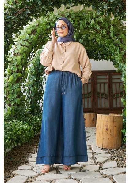 1138-BATTAL Tensel Lastikli Pantolon Koyu Mavi