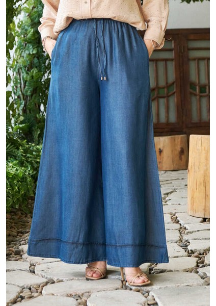 1138-BATTAL Tensel Lastikli Pantolon Koyu Mavi fırsatları