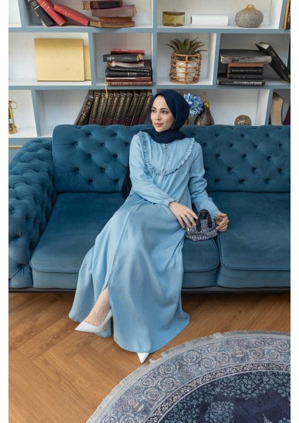 6619-TENSEL Fırfırlı Ferace Açık Mavi modelleri