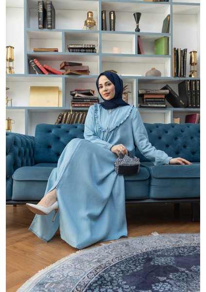 6619-TENSEL Fırfırlı Ferace Açık Mavi fırsatları