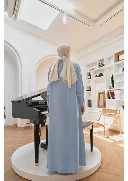 6648-TENSEL Düğmeli Ferace Mavi modelleri